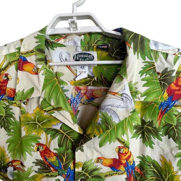 Vtg Hawaiian Islands USA Button Up Short Sleeve Parrot Magnum PI Shirt‎ Size 4X - Picture 8 of 8